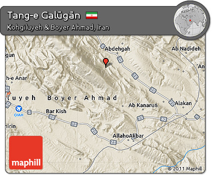 Shaded Relief Map of Tang-e Galūgān