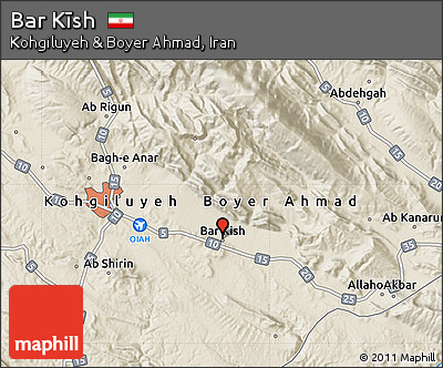 Shaded Relief Map of Bar Kīsh