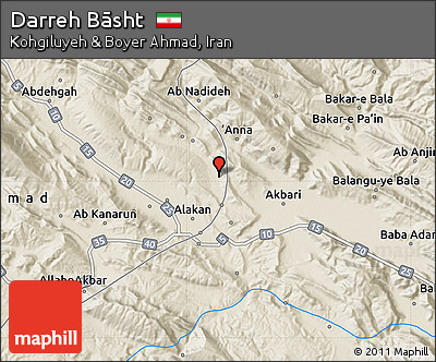 Shaded Relief Map of Darreh Bāsht