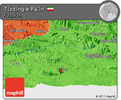 Political Panoramic Map of Tīzdīng-e Pā'īn