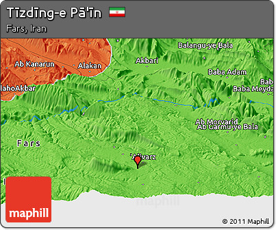 Political Panoramic Map of Tīzdīng-e Pā'īn