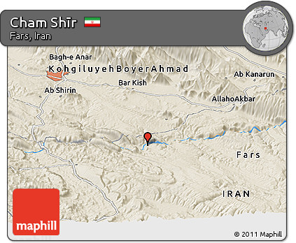 Shaded Relief Panoramic Map of Cham Shīr