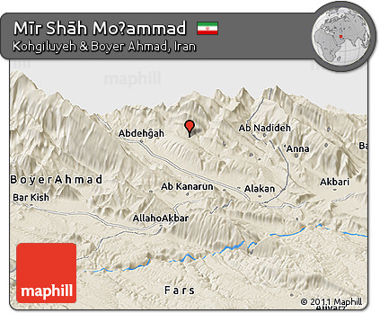 Shaded Relief Panoramic Map of Mīr Shāh Moḩammad