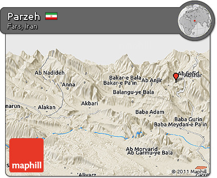 Shaded Relief Panoramic Map of Parzeh