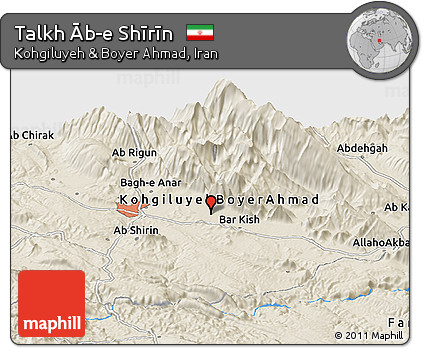Shaded Relief Panoramic Map of Talkh Āb-e Shīrīn
