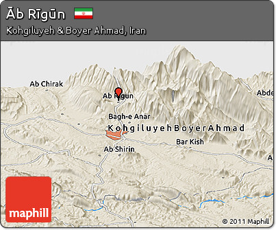 Shaded Relief Panoramic Map of Āb Rīgūn
