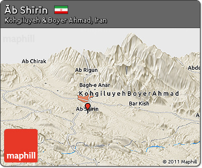 Shaded Relief Panoramic Map of Āb Shīrīn