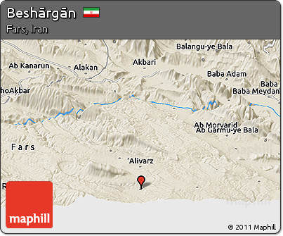 Shaded Relief Panoramic Map of Beshārgān