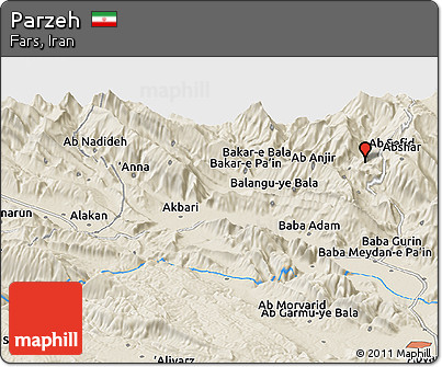 Shaded Relief Panoramic Map of Parzeh