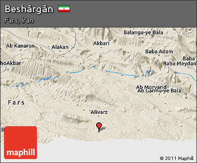 Shaded Relief Panoramic Map of Beshārgān