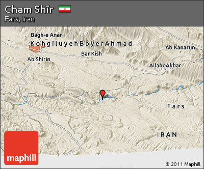 Shaded Relief Panoramic Map of Cham Shīr
