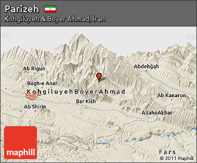 Shaded Relief Panoramic Map of Parīzeh
