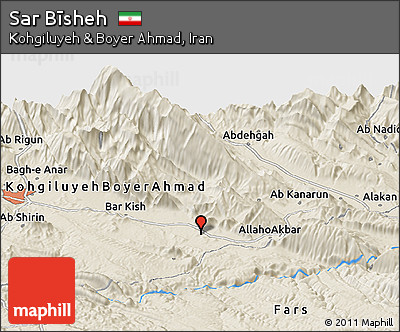 Shaded Relief Panoramic Map of Sar Bīsheh