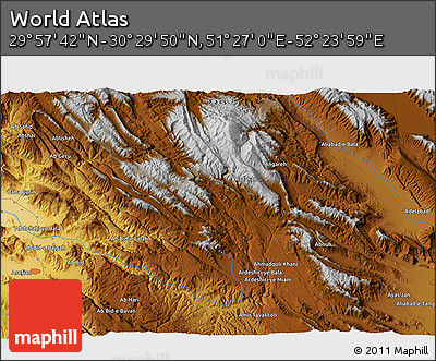 Physical 3D Map of the Area around 30° 13' 46" N, 51° 55' 29" E