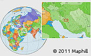 Political Location Map of the area around 30° 13' 46" N, 51° 55' 29" E