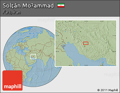 Savanna Style Location Map of Solţān Moḩammad, hill shading