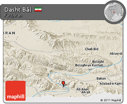 Shaded Relief Panoramic Map of Dasht Bāl