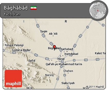 Shaded Relief Map of Bāghābād