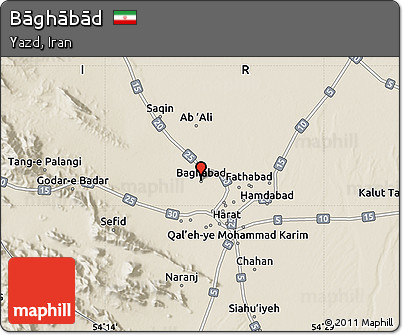 Shaded Relief Map of Bāghābād