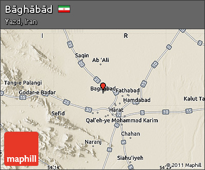 Shaded Relief Map of Bāghābād