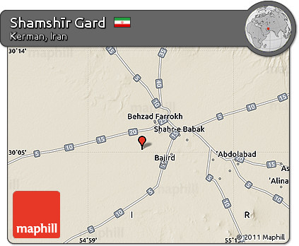 Shaded Relief Map of Shamshīr Gard