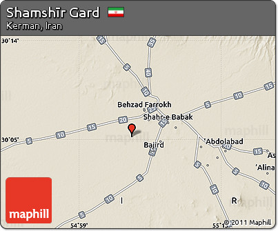 Shaded Relief Map of Shamshīr Gard