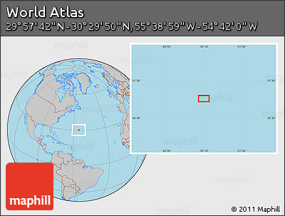 Gray Location Map of the Area around 30° 13' 46" N, 55° 10' 29" W