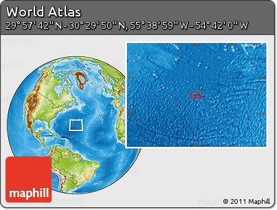 Physical Location Map of the Area around 30° 13' 46" N, 55° 10' 29" W