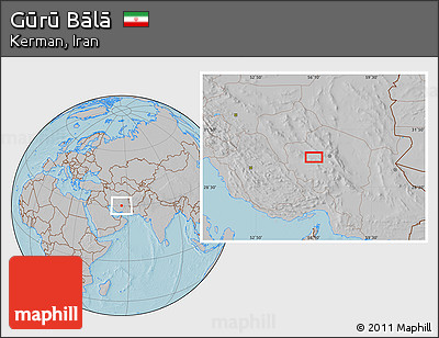 Gray Location Map of Gūrū Bālā, hill shading