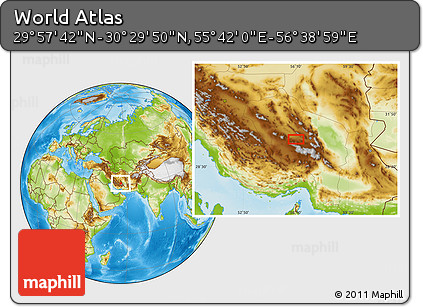 Physical Location Map of the Area around 30° 13' 46" N, 56° 10' 29" E