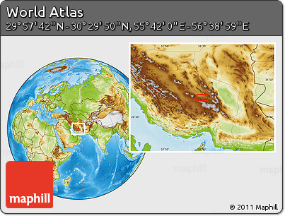 Physical Location Map of the Area around 30° 13' 46" N, 56° 10' 29" E