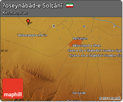 Physical Map of Ḩoseynābād-e Solţānī