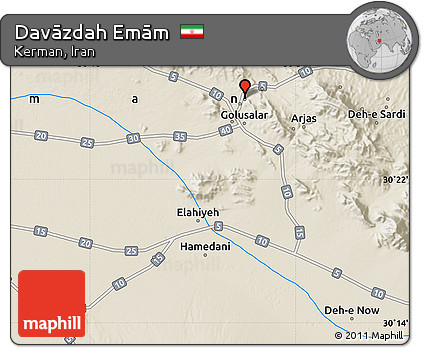 Shaded Relief Map of Davāzdah Emām