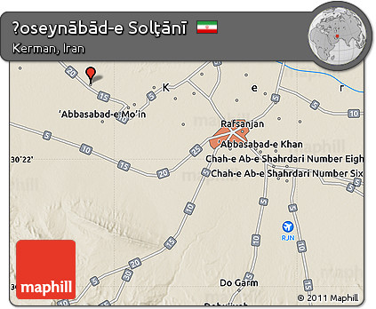 Shaded Relief Map of Ḩoseynābād-e Solţānī