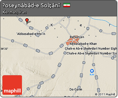 Shaded Relief Map of Ḩoseynābād-e Solţānī