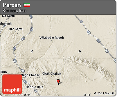 Shaded Relief Map of Pārsān