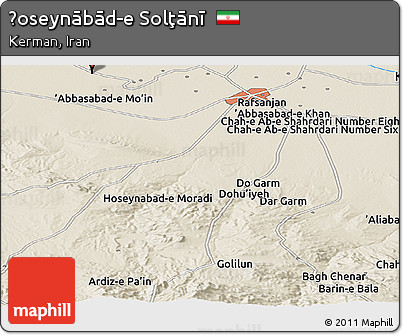 Shaded Relief Panoramic Map of Ḩoseynābād-e Solţānī