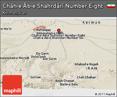 Shaded Relief Panoramic Map of Chāh-e Āb-e Shahrdārī Number Eight