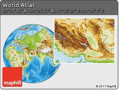 Physical Location Map of the Area around 30° 13' 46" N, 57° 1' 29" E