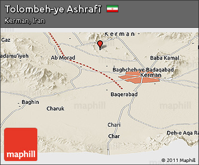 Shaded Relief Panoramic Map of Tolombeh-ye Ashrafī