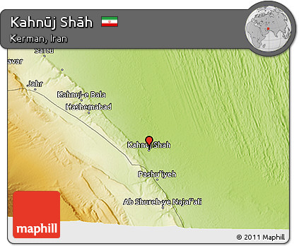 Physical 3D Map of Kahnūj Shāh