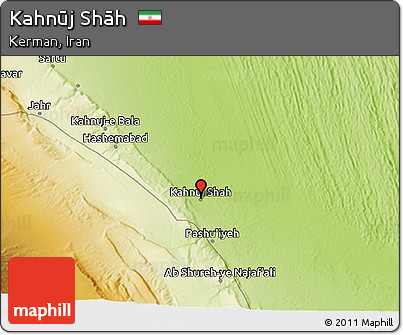 Physical 3D Map of Kahnūj Shāh