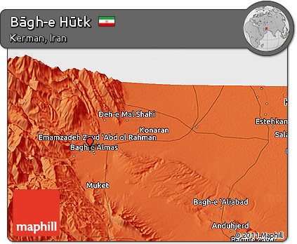 Political 3D Map of Bāgh-e Hūtk