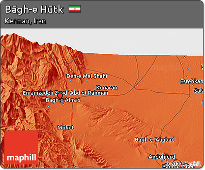 Political 3D Map of Bāgh-e Hūtk
