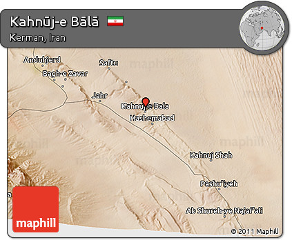 Satellite 3D Map of Kahnūj-e Bālā