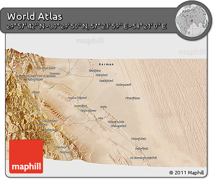 Satellite 3D Map of the Area around 30° 13' 46" N, 57° 52' 30" E