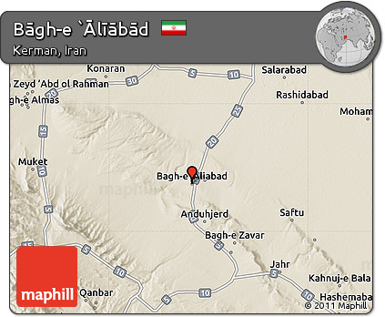 Shaded Relief Map of Bāgh-e `Ālīābād