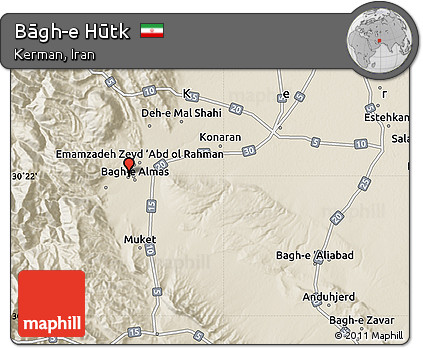 Shaded Relief Map of Bāgh-e Hūtk