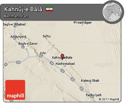Shaded Relief Map of Kahnūj-e Bālā