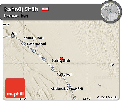 Shaded Relief Map of Kahnūj Shāh